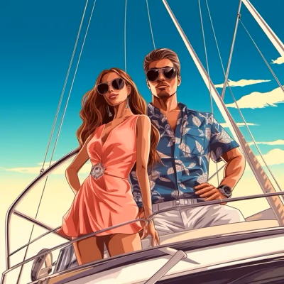 An attractive couple in swimwear on a luxury boat