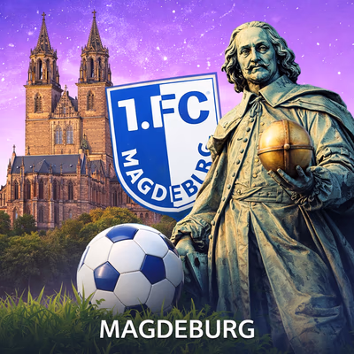 Magdeburg mit Geschichte und Fußball als Stadtmotiv