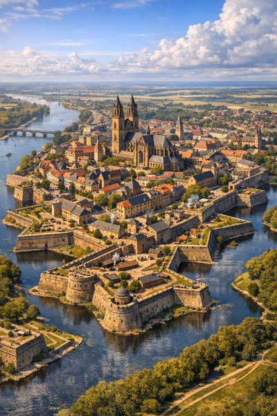 Magdeburg als Stadt und Festung im Sonnenlicht